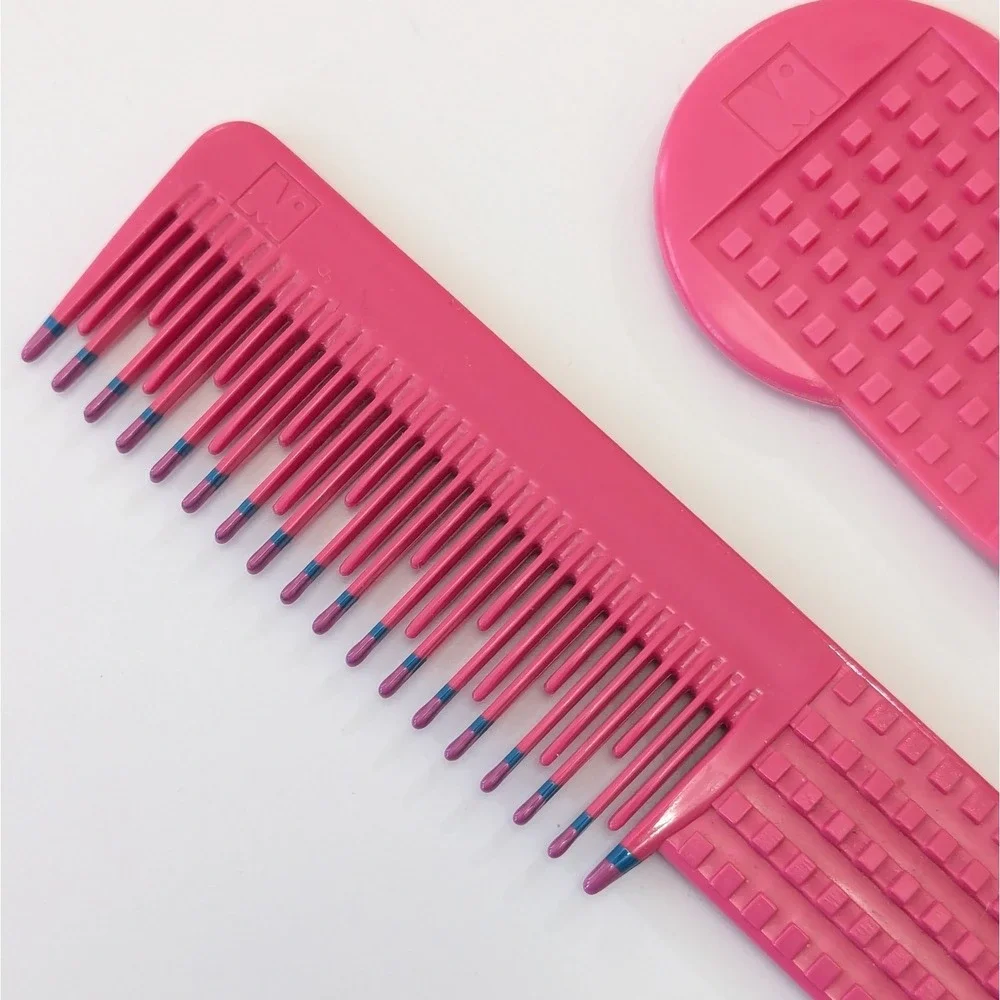 Mebco Set Of 2 Pink Plastic Comb Hair Pick Color Dip Tip Flipside & Micro Vtg